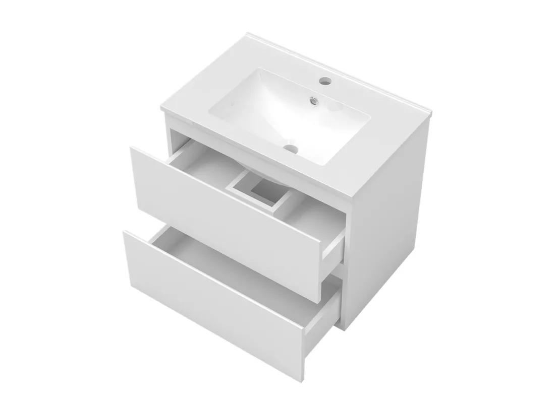Meubles Salle de Bain 80cm avec colonne + miroir lumineux 3 couleurs + dimmable blanc
