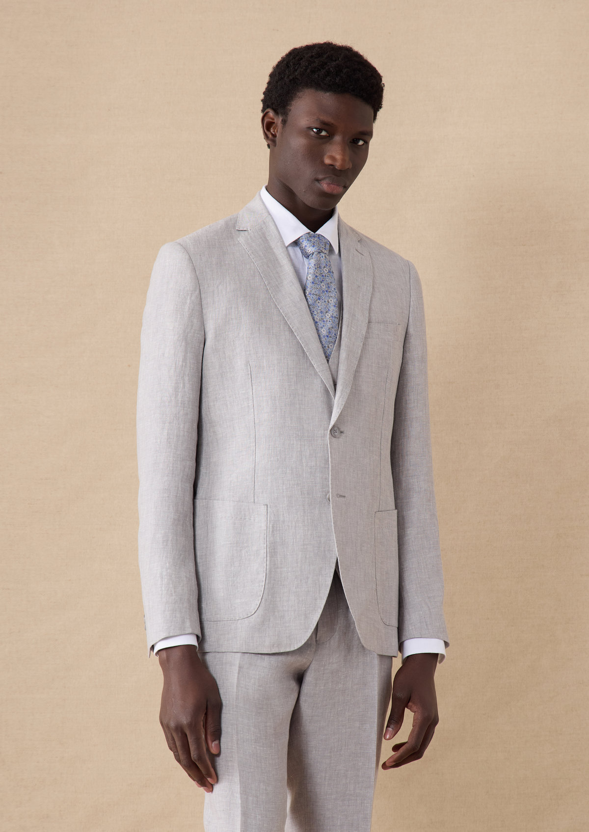 Veste coordonnable Regular en lin uni gris perle