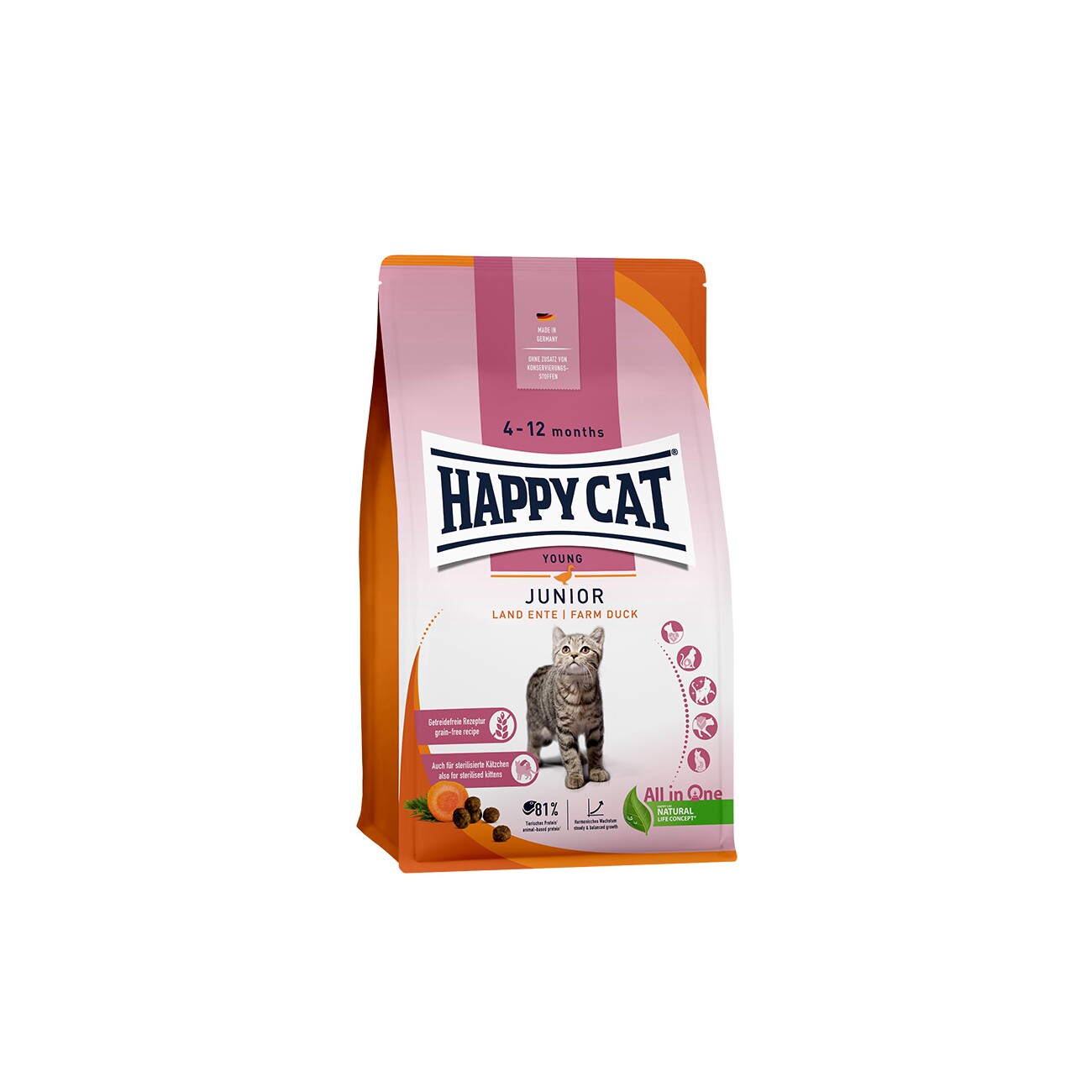 HAPPY CAT Supreme Trockenfutter Katze, Junior, Young, Land-Ente 1,3 kg