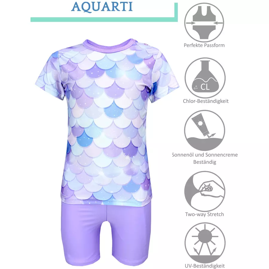 Aquarti Baby Mädchen Zweiteiler Badeanzug Bade-Set Bade T-Shirt Badehose lilaweiß
