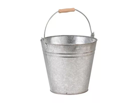 Seau rond en zinc et bois