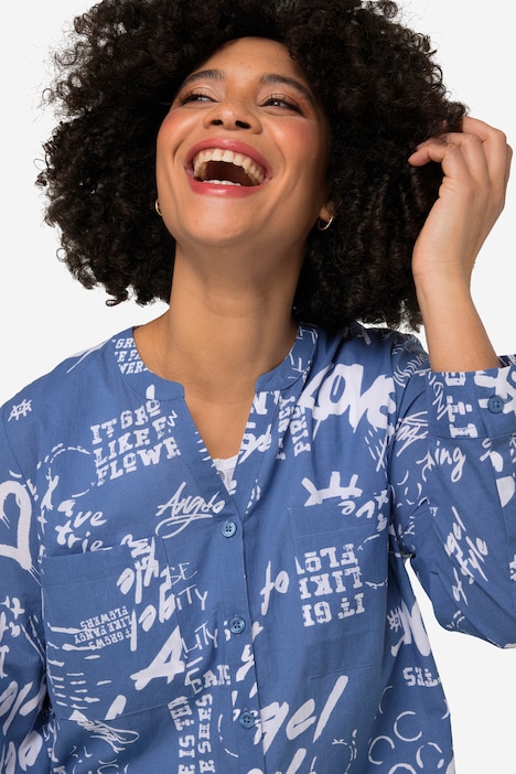 Longbluse, A-Line, Graffitti-Muster, Tunika-Ausschnitt, Langarm