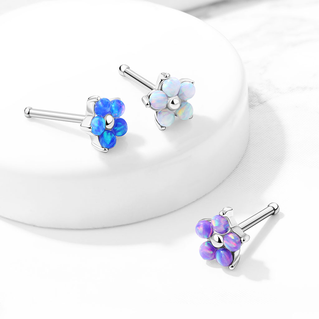 (6mm) Nostril / Helix / Tragus 316L Chirurgenstahl Mehrzweck Stecker Piercing Blume - Silber / Lila