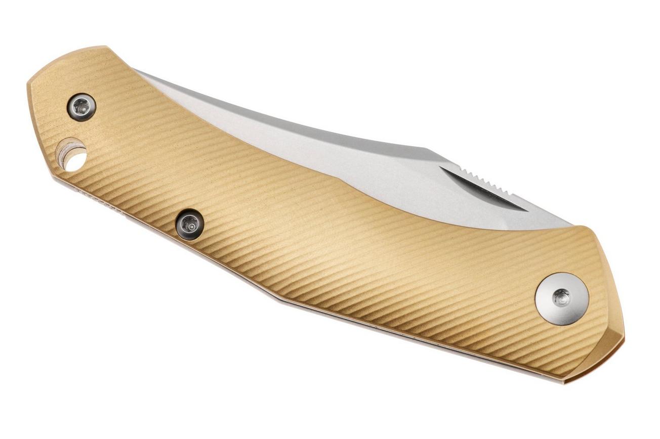 GiantMouse ACE Jutland JUTLAND-SJ-BRASS, Stonewashed CPM S90V, Milled Brass zakmes, Ansø en Voxnaes design