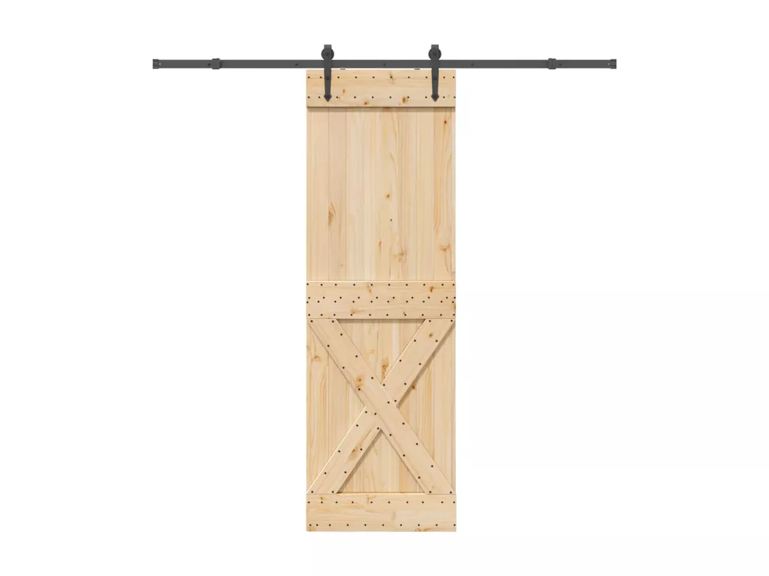Porte coulissante et kit de quincaillerie 70x210 cm pin massif