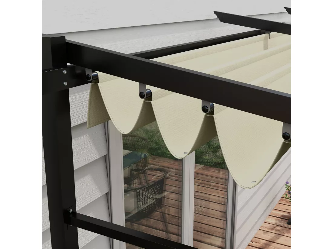 Pergola rétractable 3,97L x 2,95l x 2,3H m structure alu. acier époxy polyester beige