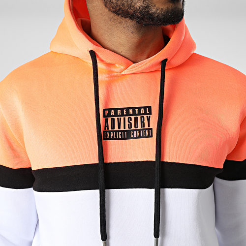 Sweat Capuche Logo Tricolore Orange Fluo Blanc Noir
