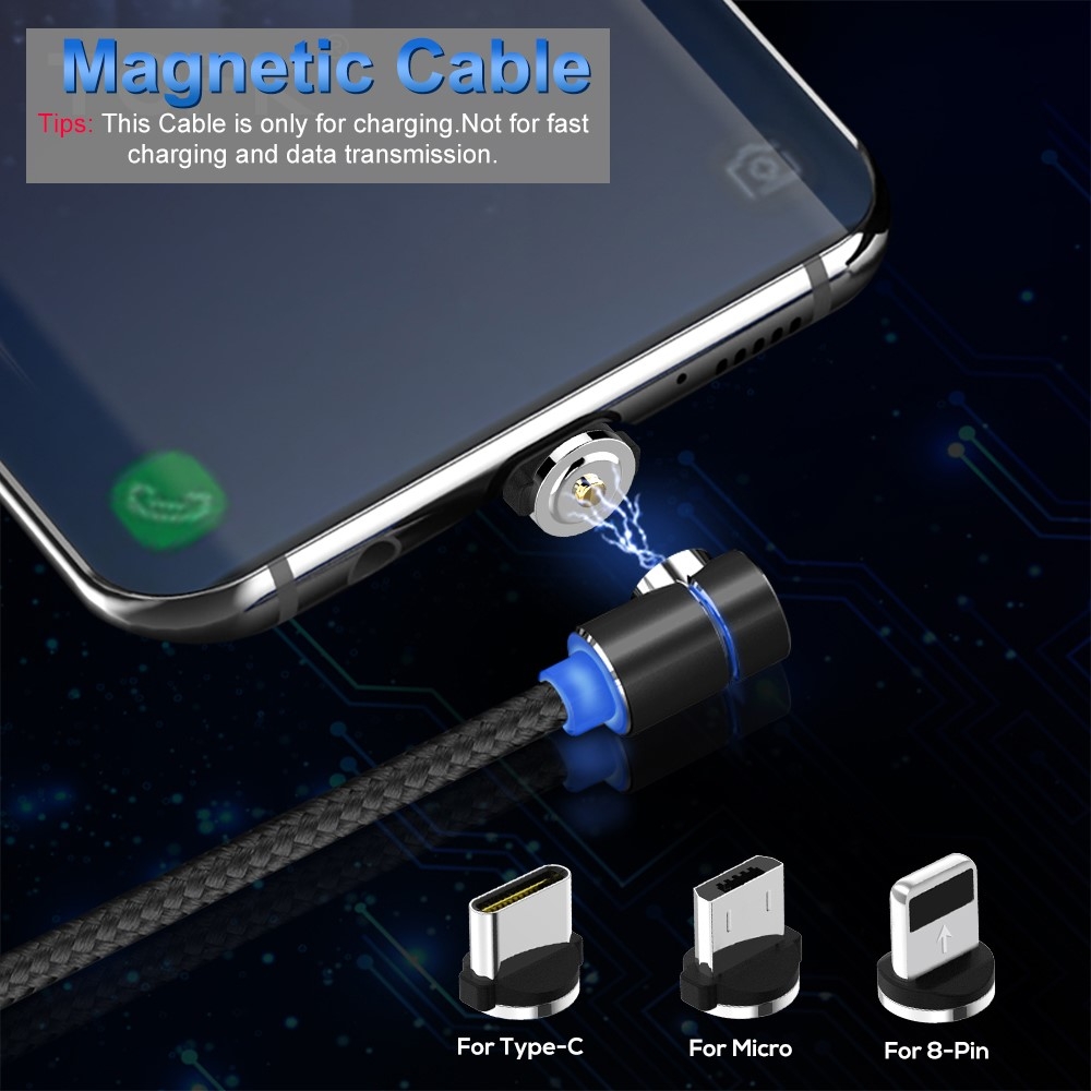 3in1 Magnetisches (1m) Elbow USB Ladekabel Nylon Geflecht - Apple Lightning / Micro USB / USB C - Schwarz
