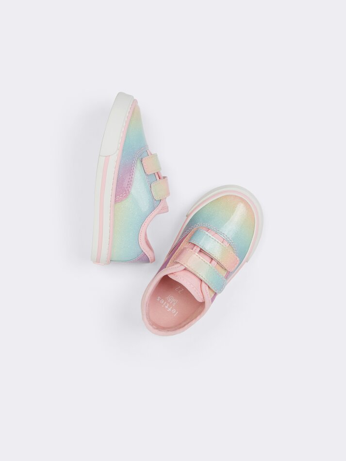 Tênis multicolorido com glitter - Rosa