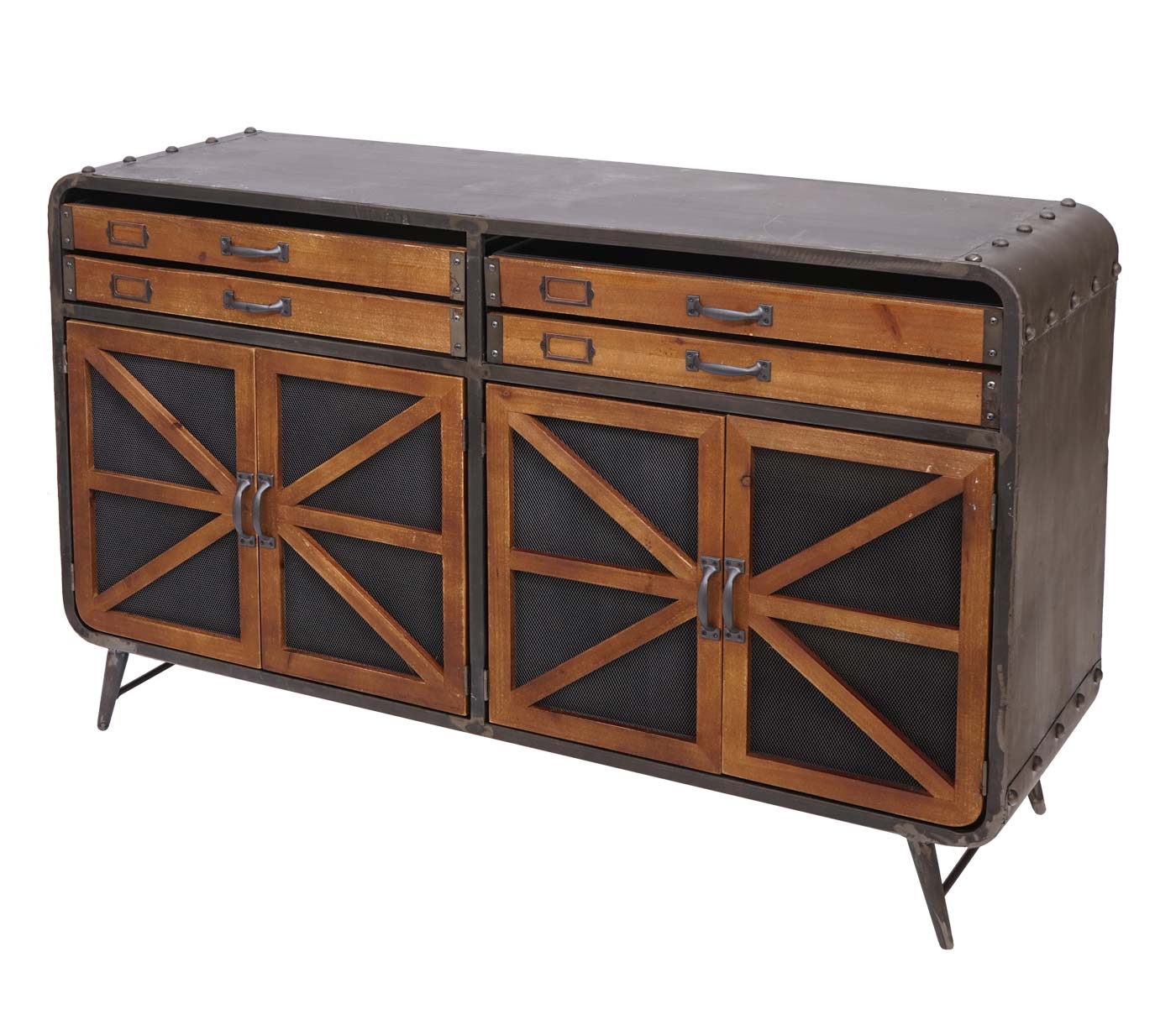Wohnzimmer-Set MCW-F91, Sideboard Kommode Highboard Hochschrank, Industrial Tanne Holz Metall, braun-schwarz