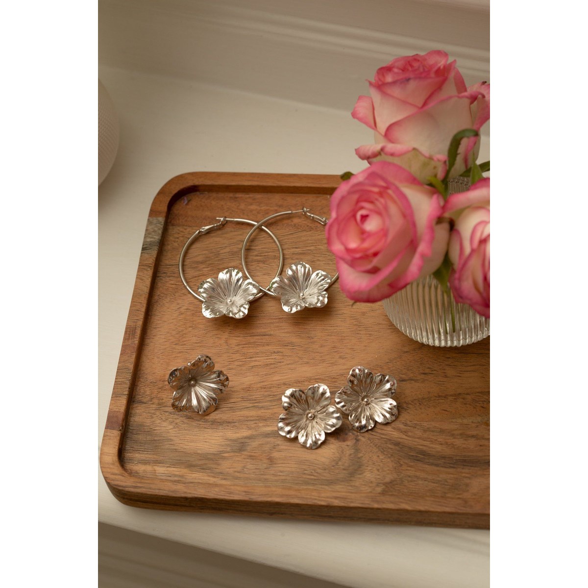maxi boucles d'oreilles puces fleurs plaqué argent - GAÏA