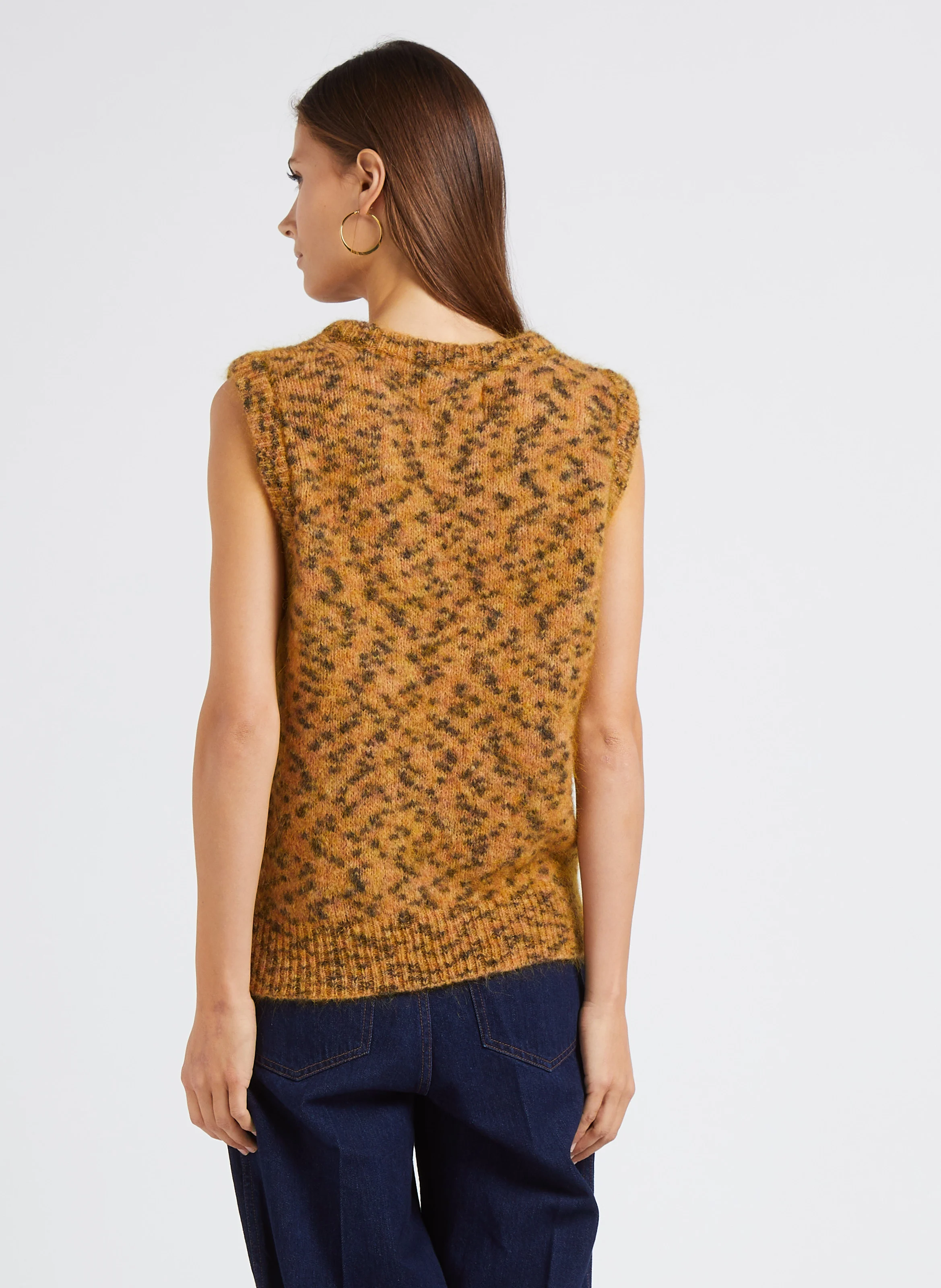 MALEO - Pull sans manches col rond jacquard en laine mélangée| Beige