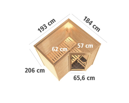 Elementsauna Karibu Melanit 1 incl. 9 kW biooven en externe bedieningseenheid, zonder dakrand en grafietkleurige volledig glazen deur