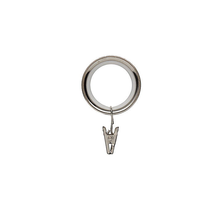 Lot 10 anneaux clip pour barre à rideau Olympe GoodHome métal chromé gris Ø19 cm