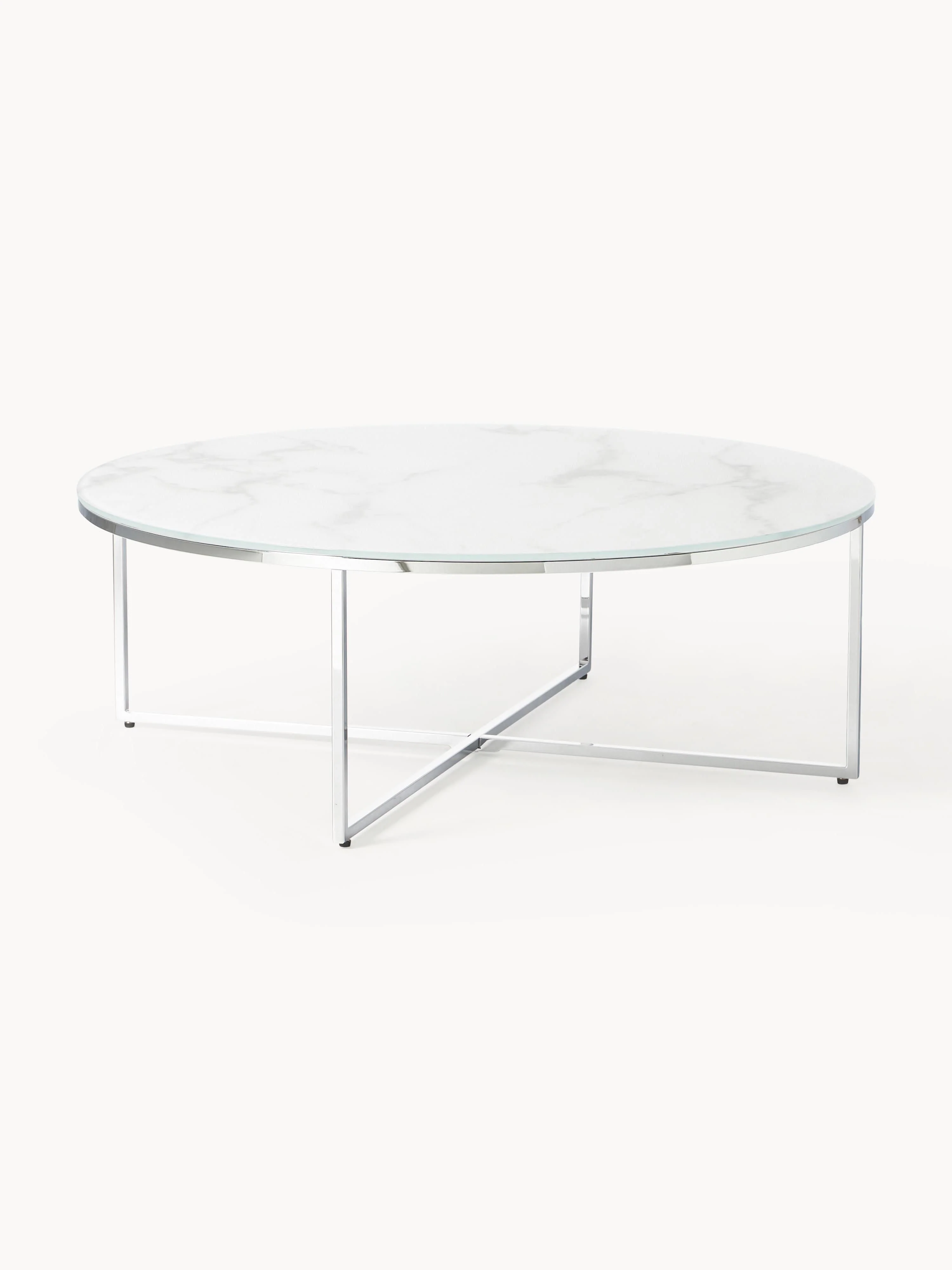Ronde XL-salontafel Antigua met glazen tafelblad in marmerlook