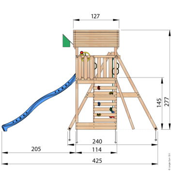 Speeltoestel Jungle Gym Cottage douglas met glijbaan blauw en 2-schommel module