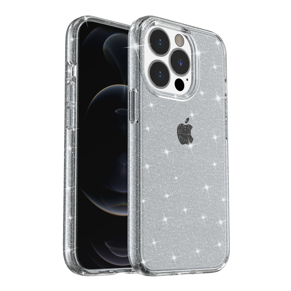 iPhone 13 Pro Hybrid Hardcase Schutzhülle im Glitzer Design - Schwarz / Transparent