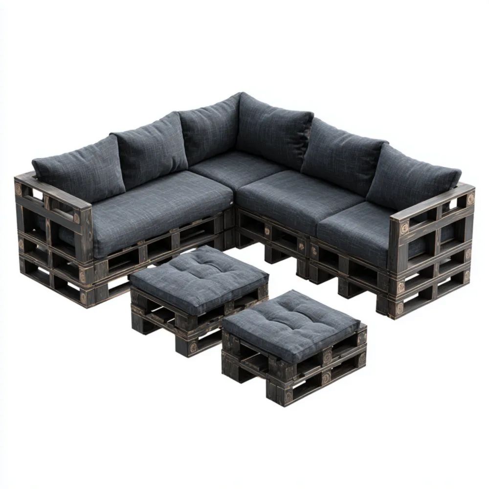 Palettensofa Set Holz Grau – 210x210x70 cm – Industriedesign