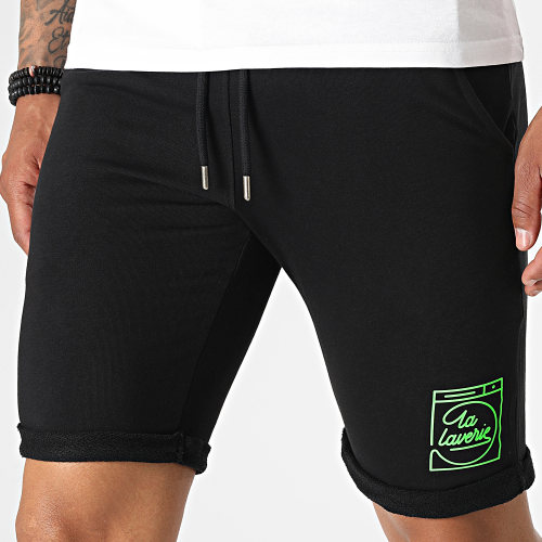Short Jogging La Laverie Noir Vert Fluo
