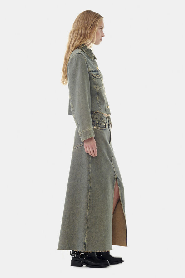 Ganni Overdyed Heavy Denim Maxi Skirt Shitake