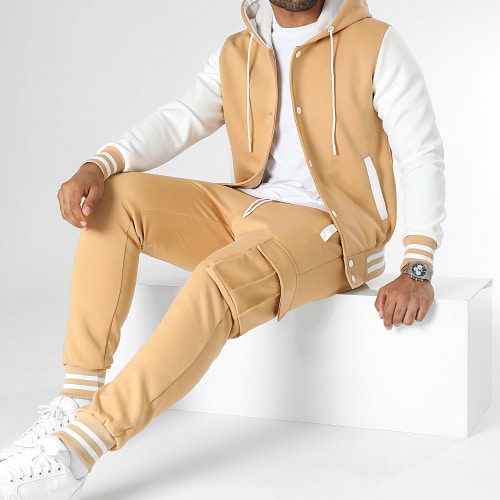 Ensemble Veste Teddy Capuche Et Pantalon Jogging 0120 Beige Blanc