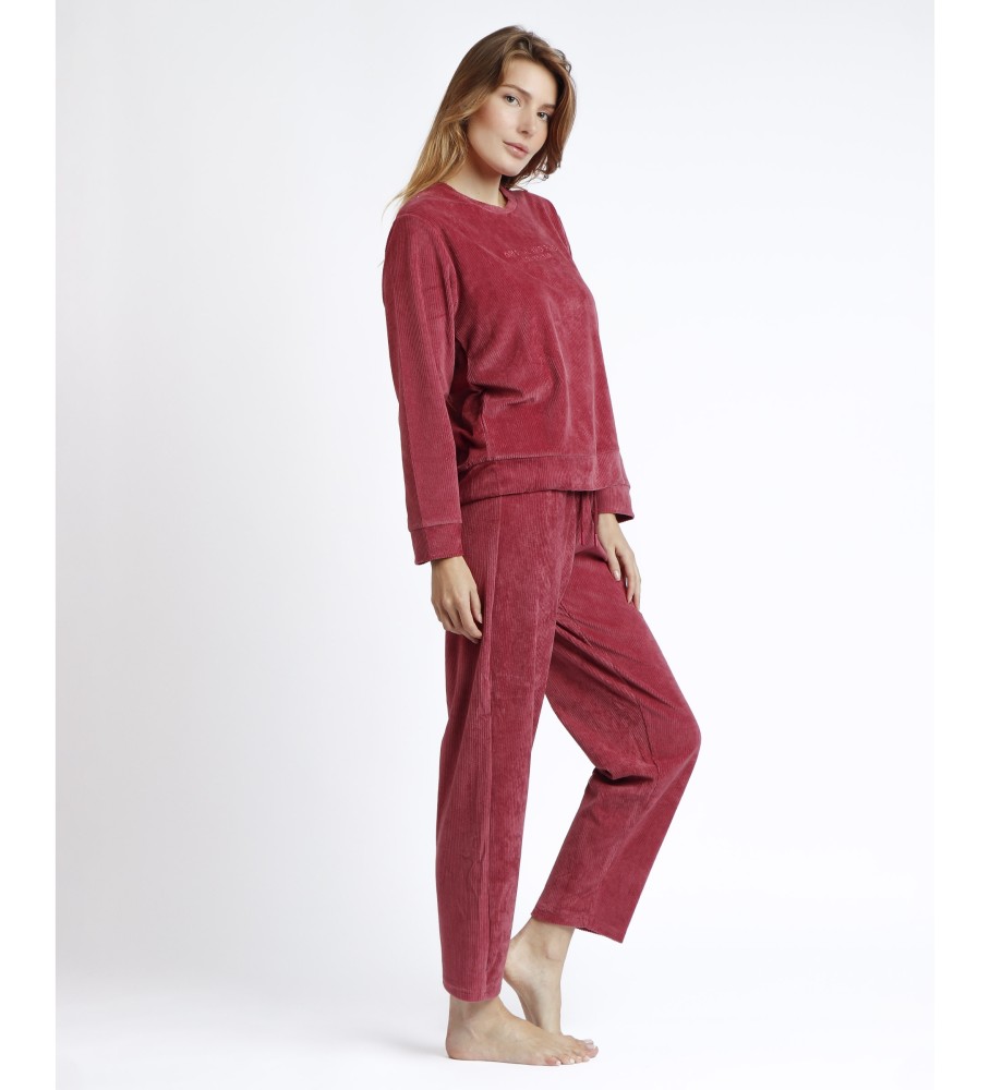 Pijama Admas ADMAS de veludo vermelho manga comprida