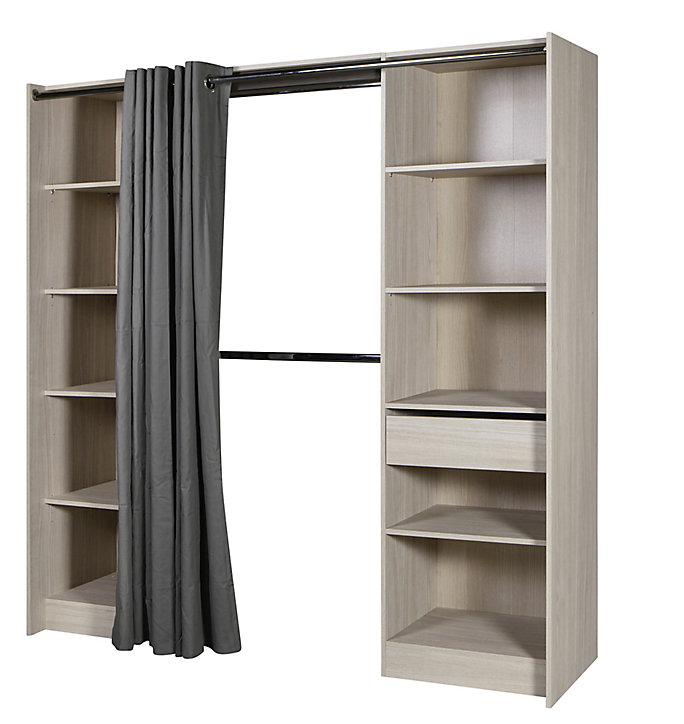 Kit dressing 2 colonnes avec rideau Eklips II effet chêne L. 200 x P. 48 x H. 200 cm