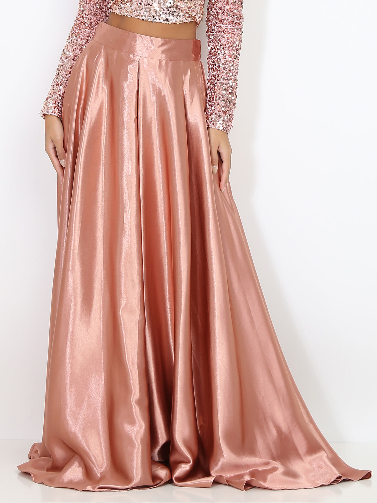 Jupe longue satinée- Vieux rose