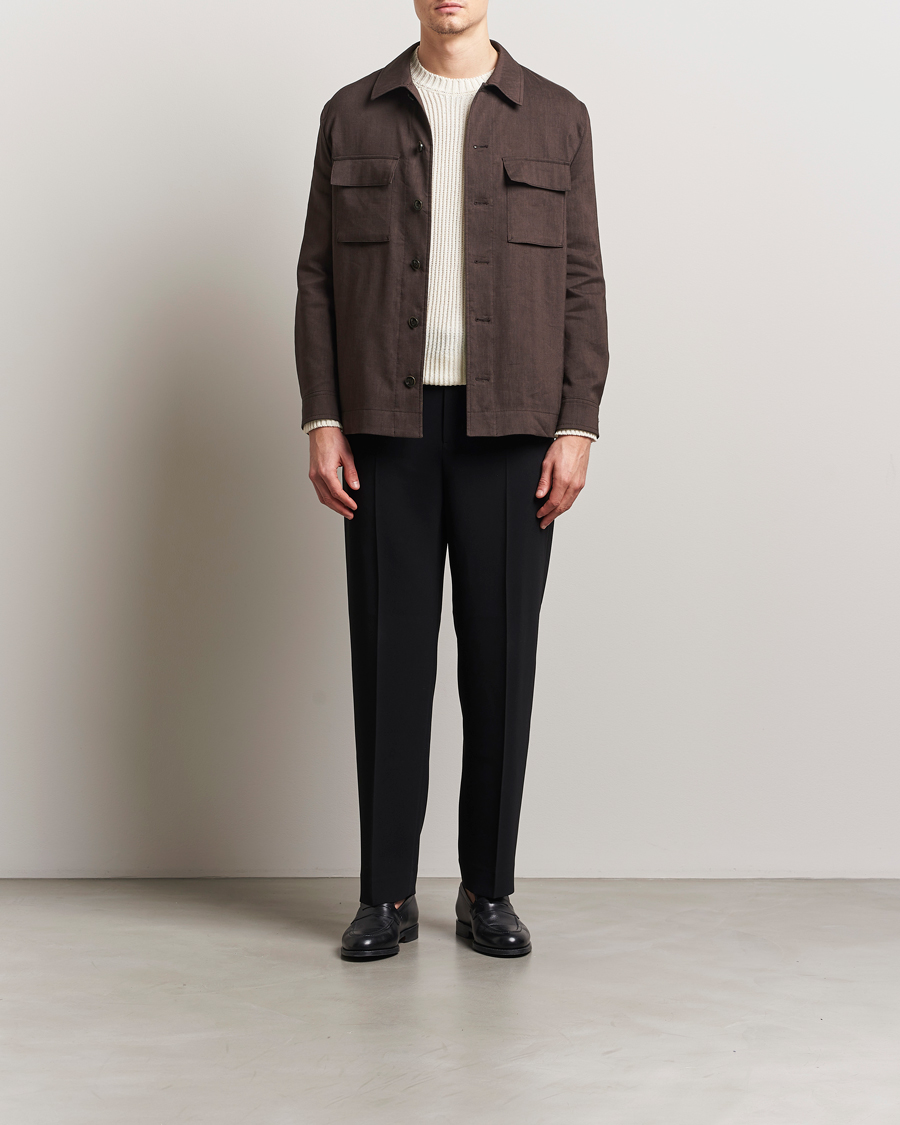 BOSS CAMEL Corvin Linen Shirt Jacket Dark Brown