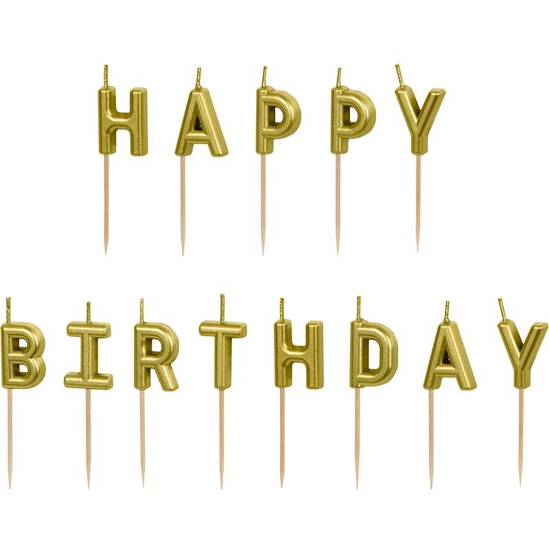 Partydeco Geburtstagskerzen Happy Birthday, 13 Stück, gold