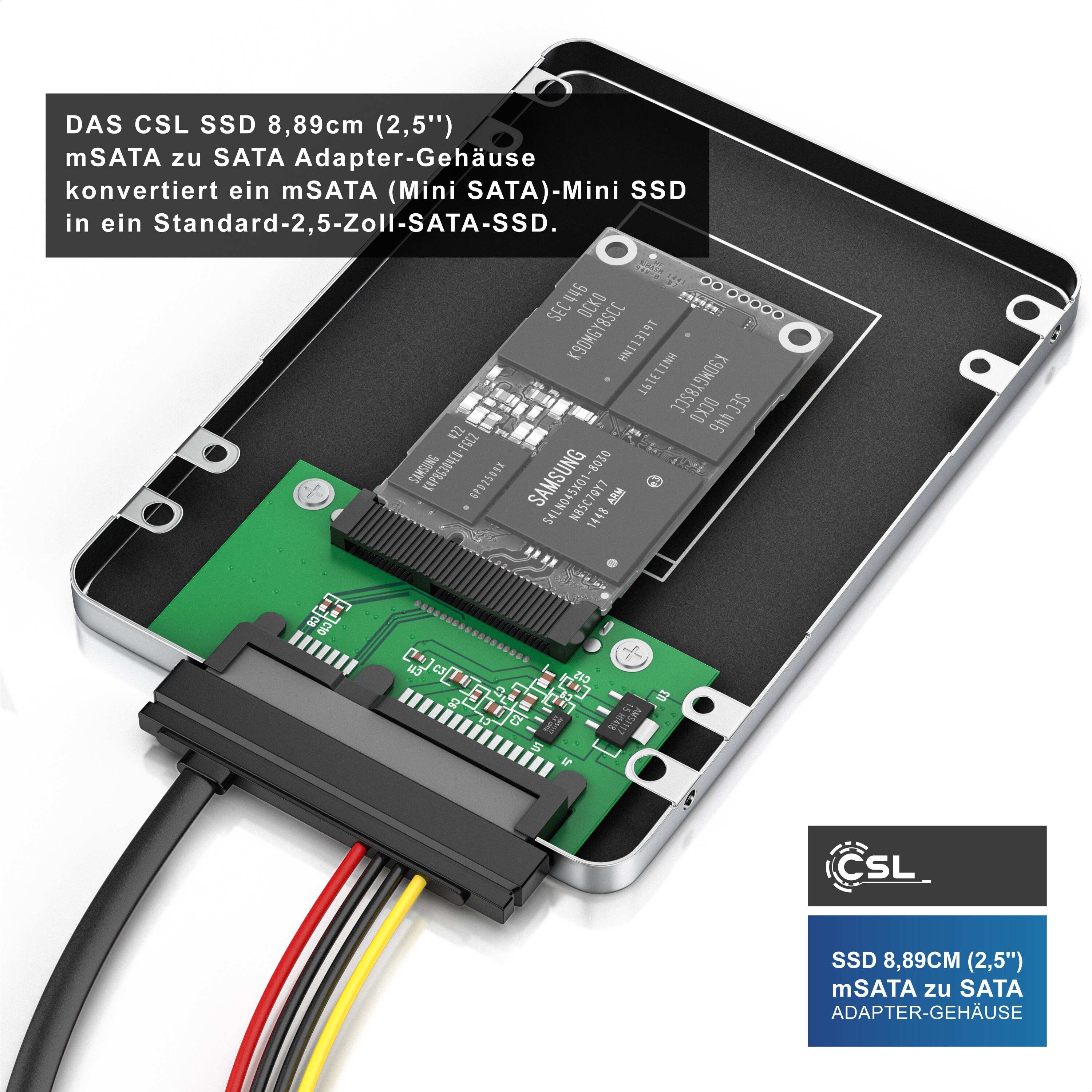 CSL SSD 8,89cm (2,5) mSATA zu SATA Adapter-Gehäuse Aluminium Gehäuse / max. 7mm Einbauhöhe
