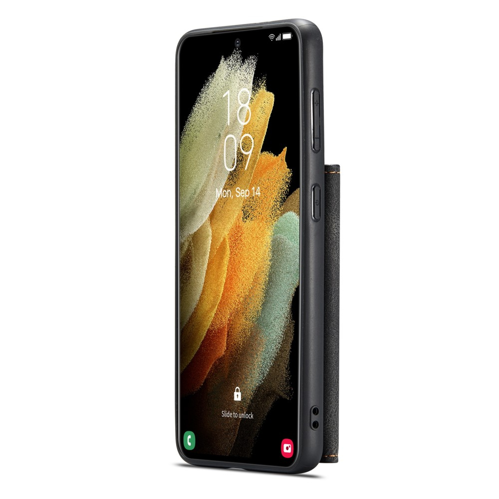 2in1 Samsung Galaxy S21 FE 5G Leder Hülle Wallet   Magnetisches Kreditkartenfach - Schwarz