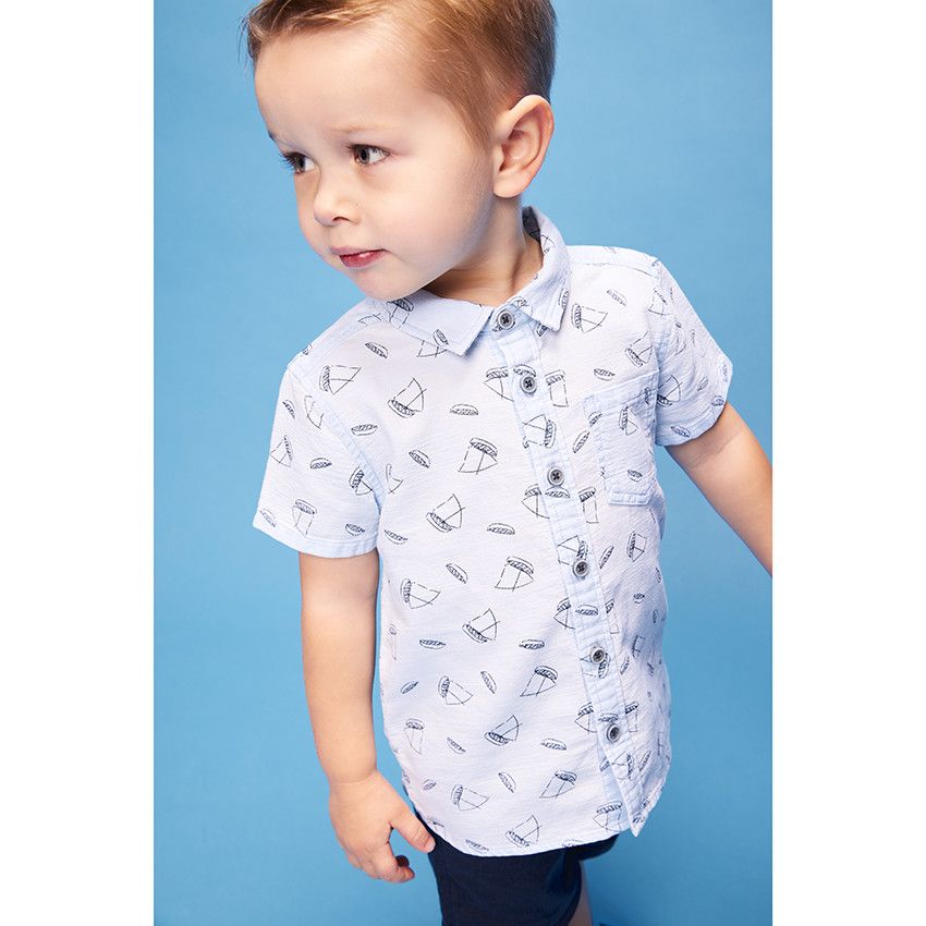 Ensemble chemise imprimé bateaux et bermuda en toile pour bébé garçon - Bleu marine