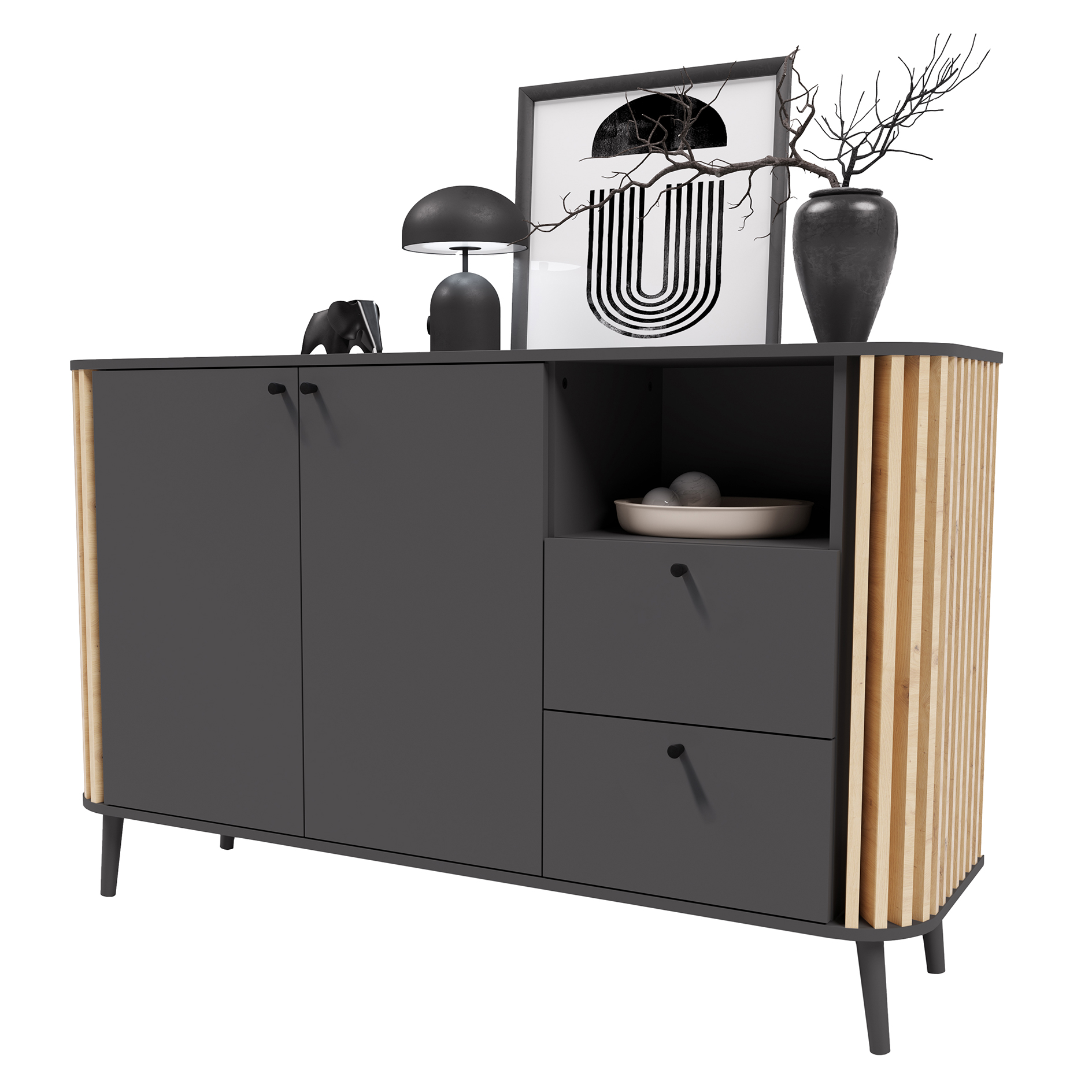 Sideboard PURE - grau - Artisan Eiche - 138 cm breit