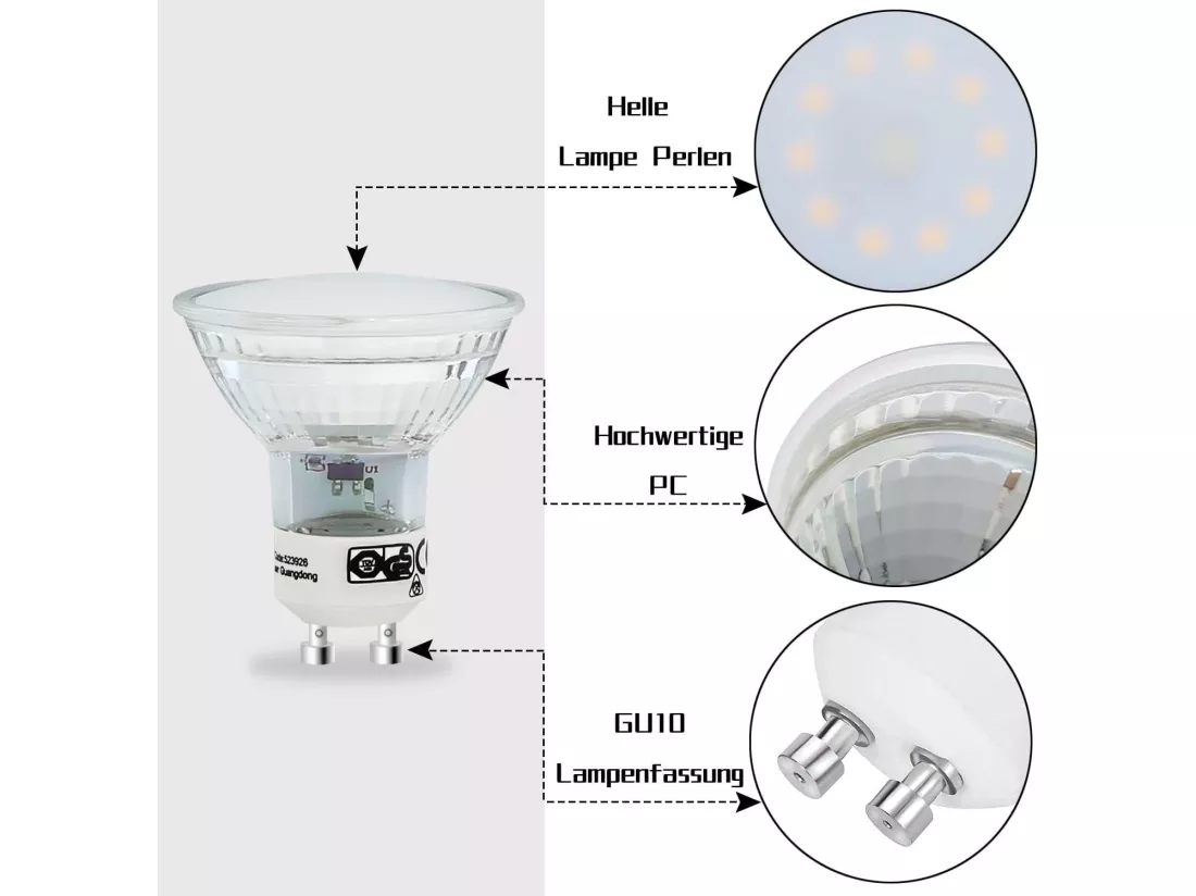 NETTLIFE Lot de 10 Ampoules LED GU10 Blanc Chaud 4W - PAR16 Spot Encastrable Angle de Faisceau 120° Éclairage 3000K Lampe de Cuisine Plafonnier