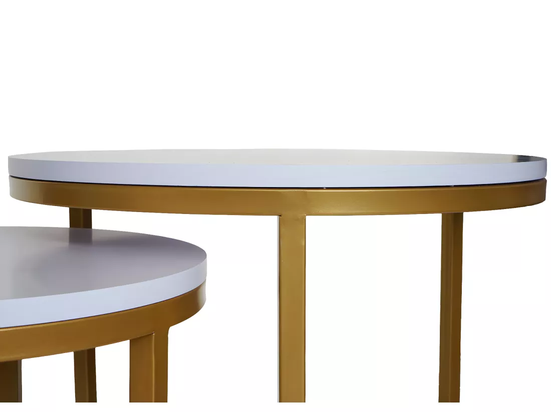 Lot de 2 tables d'appoint MCW-K46, blanc-or