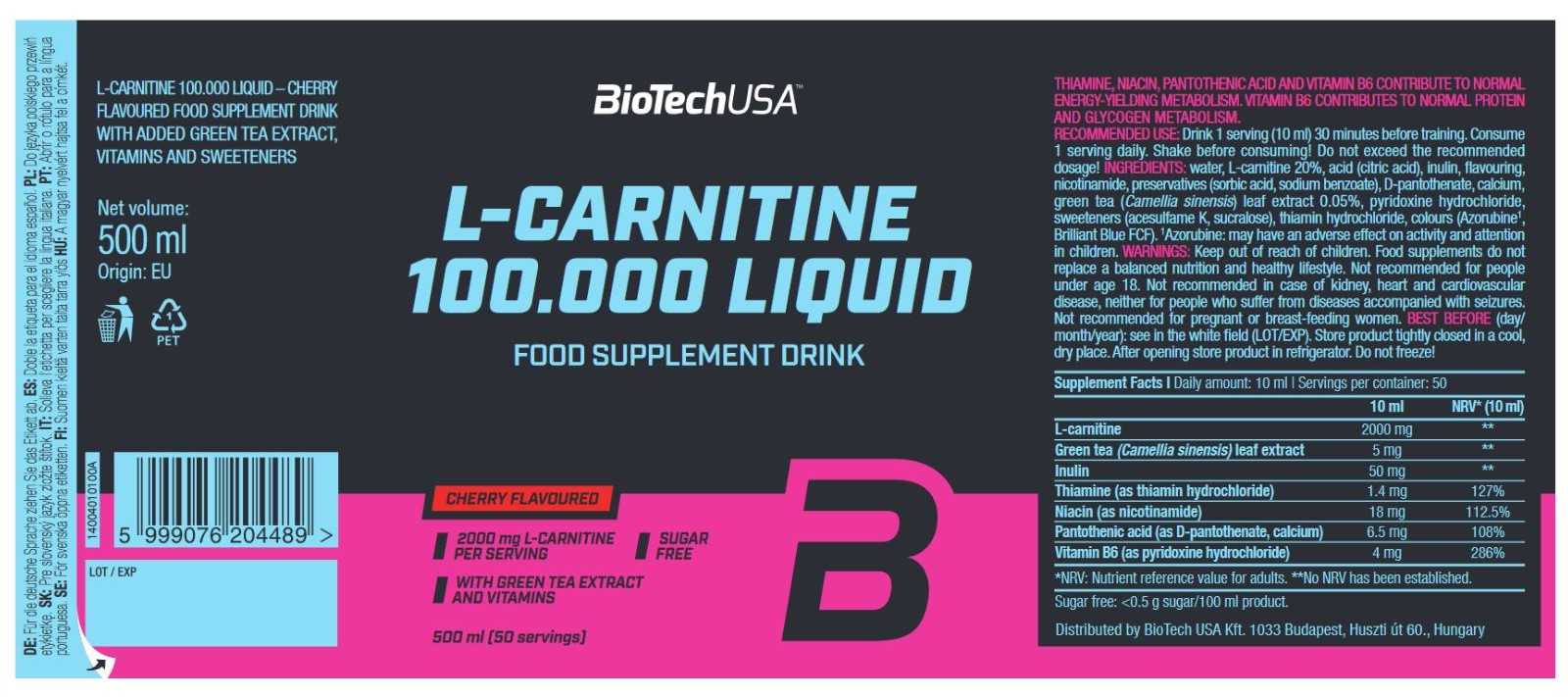 Biotech USA L-Carnitina Líquida 100.000 500 ml
