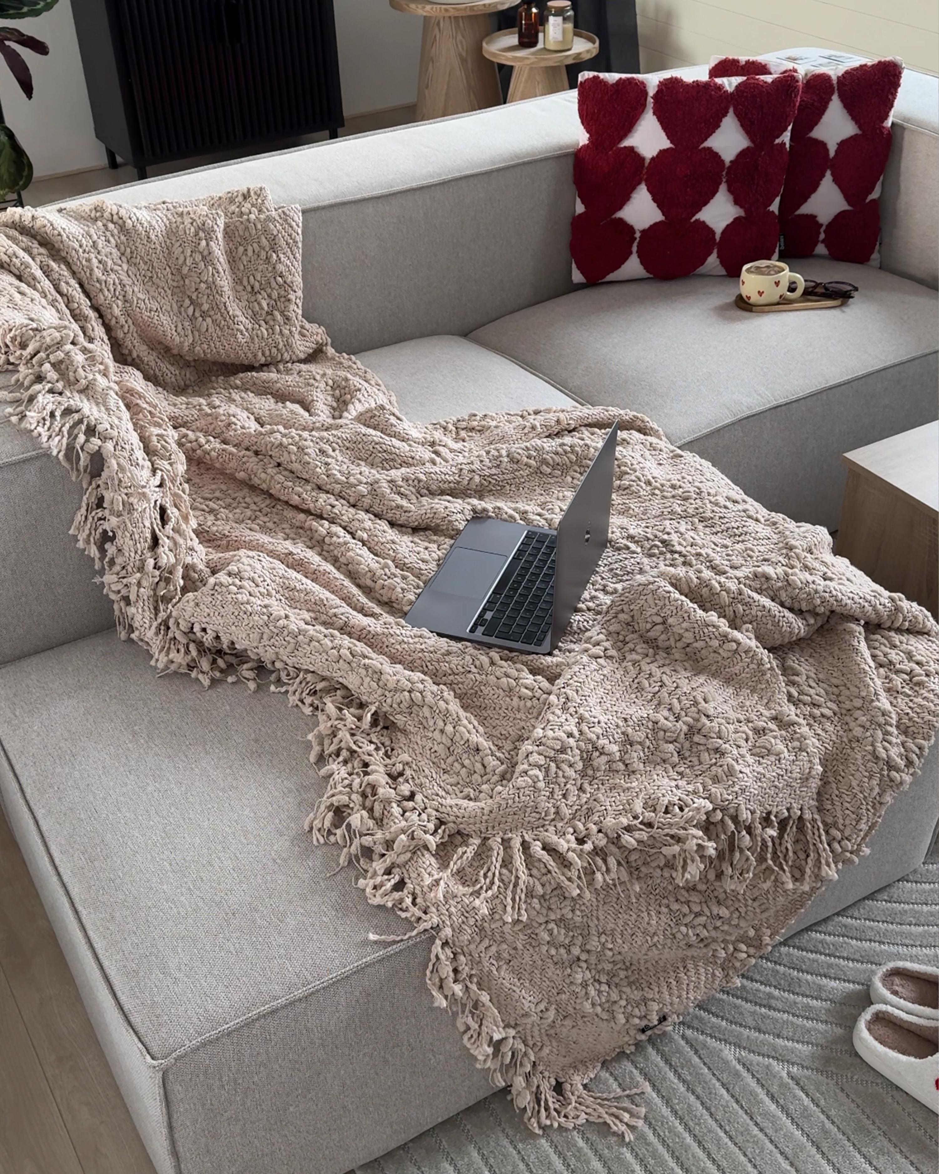 Plaid VELLA Katoen 220 x 240 cm Lichtbeige
