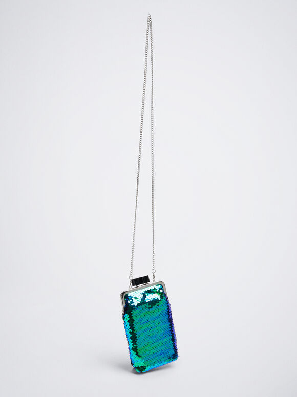 Bolsa para celular com lantejoulas - Verde