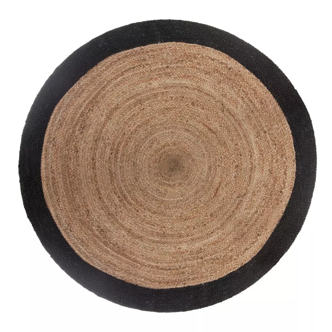 Tapis de salon jute rond (120 cm) Bord Noir