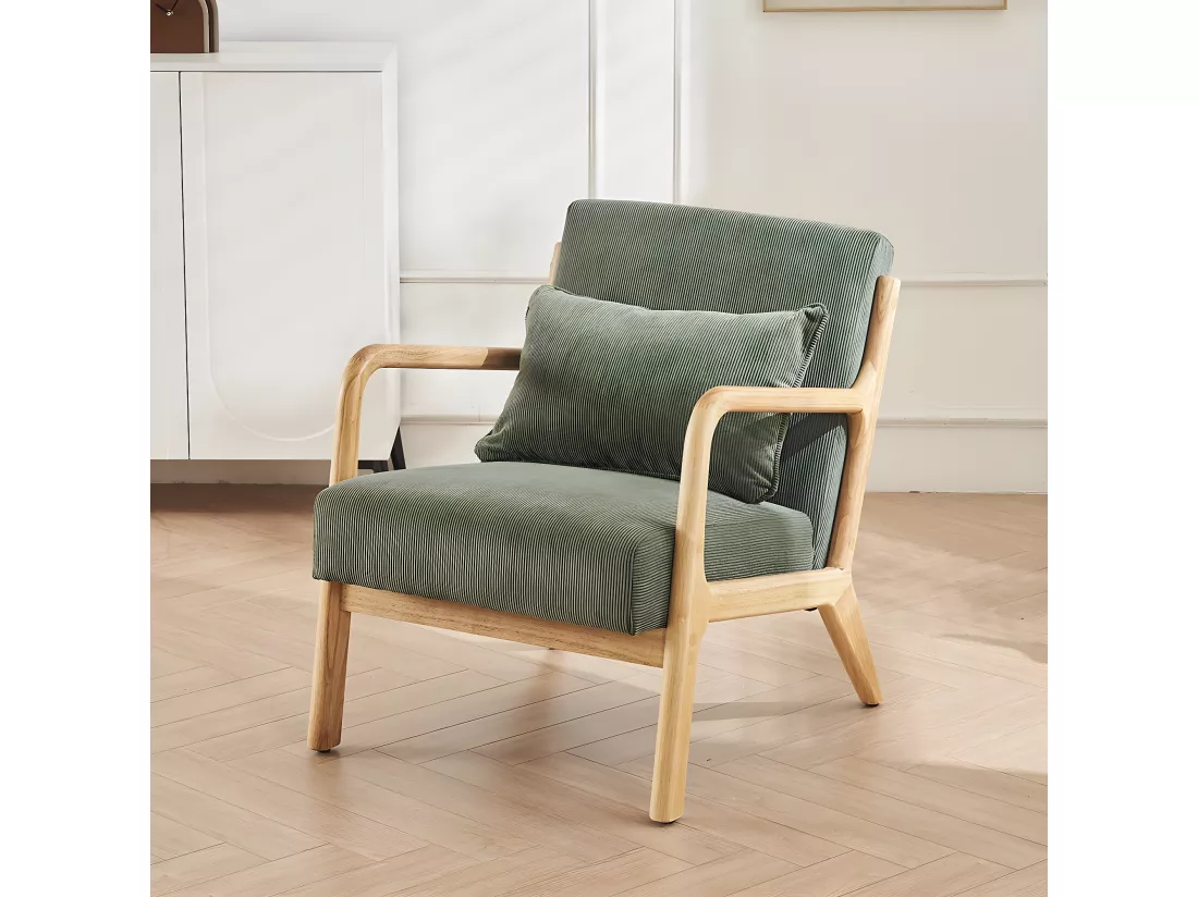 Fauteuil en bois et velours côtelé vert - Lanna