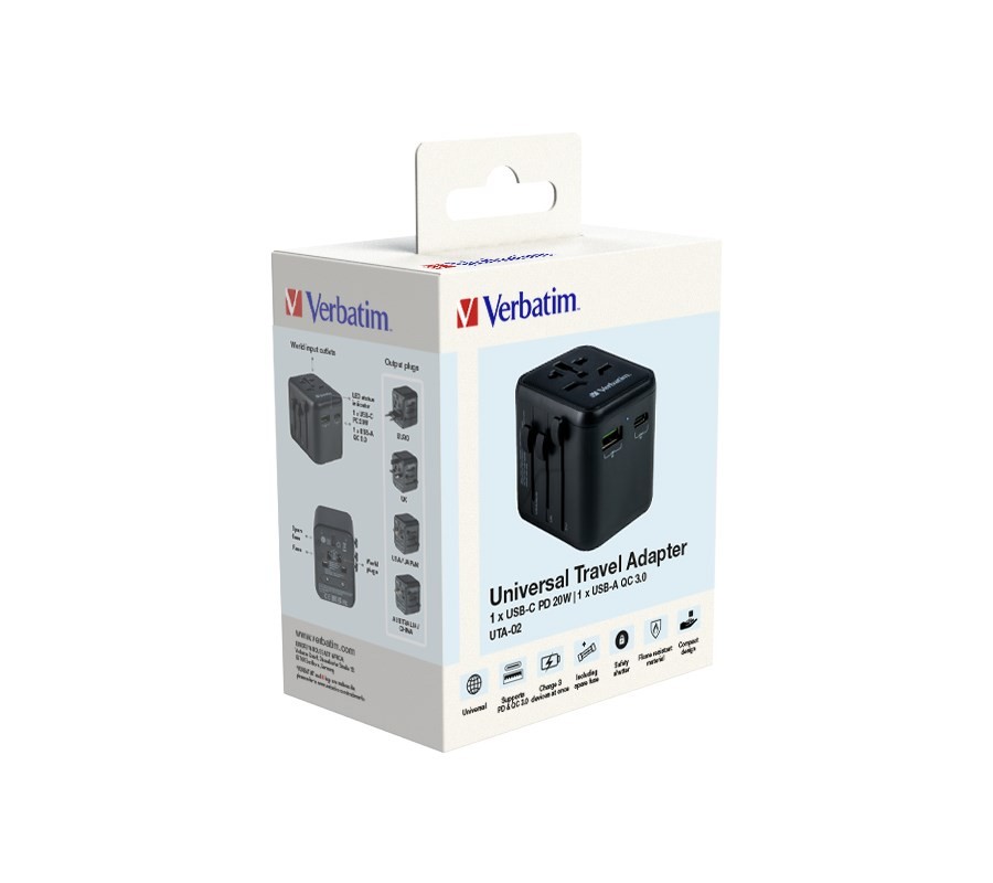 Verbatim - Universal rejseadapter UTA-02 PD20W/QC / 1xUSB / 1xType-C