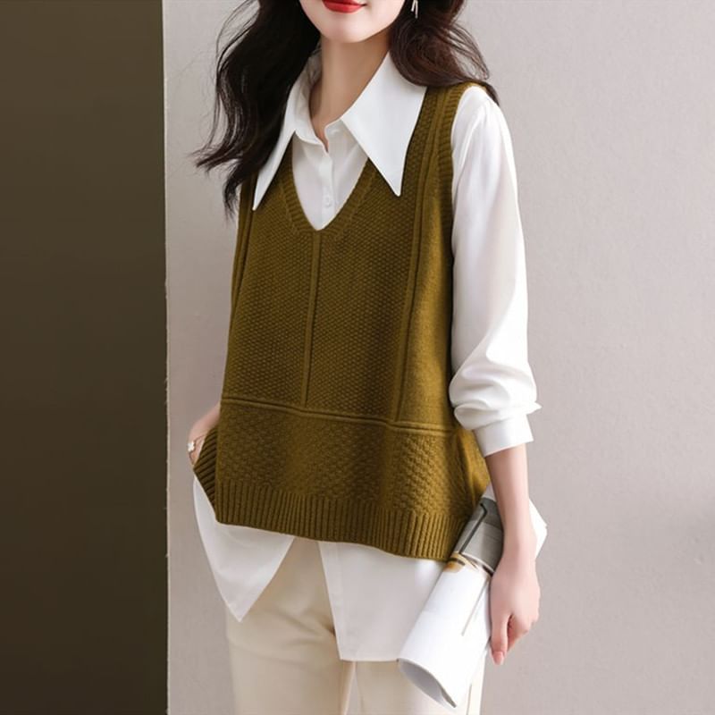Yupina - V-hals effen trui-vest