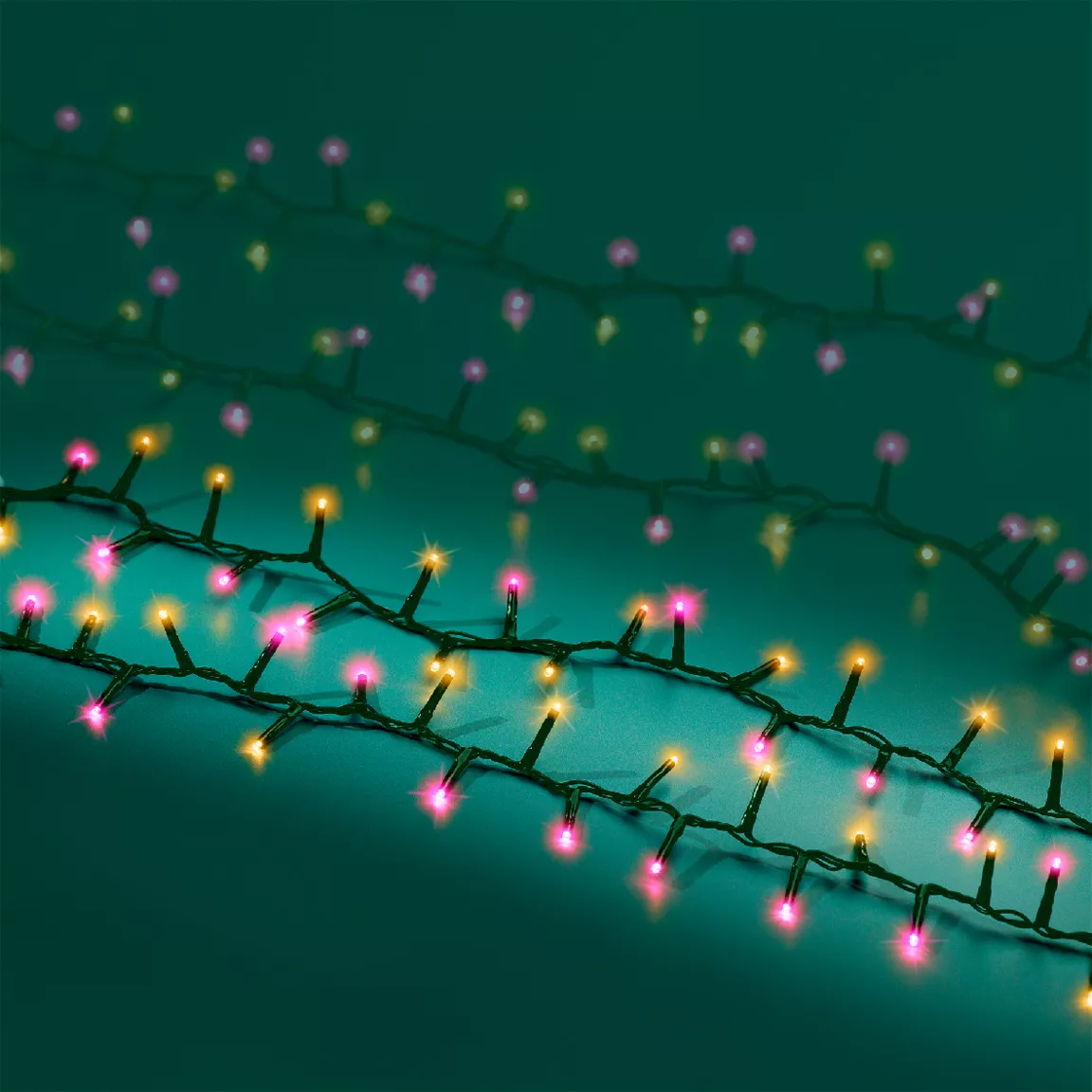 Guirlande lumineuse 16 m 750 LED câble vert Luxe Bicolore Rose/blanc
