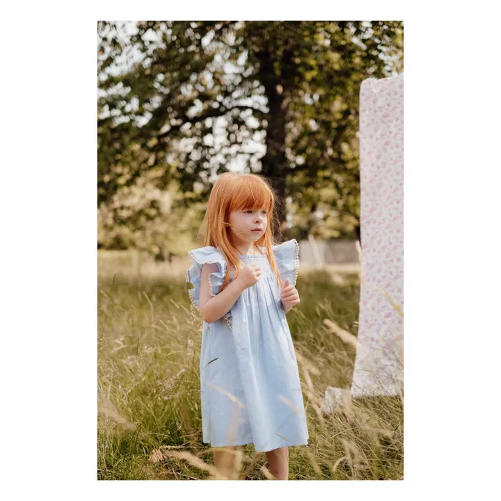 Louise Misha Robe Martine Brodée Unie | Bleu ciel