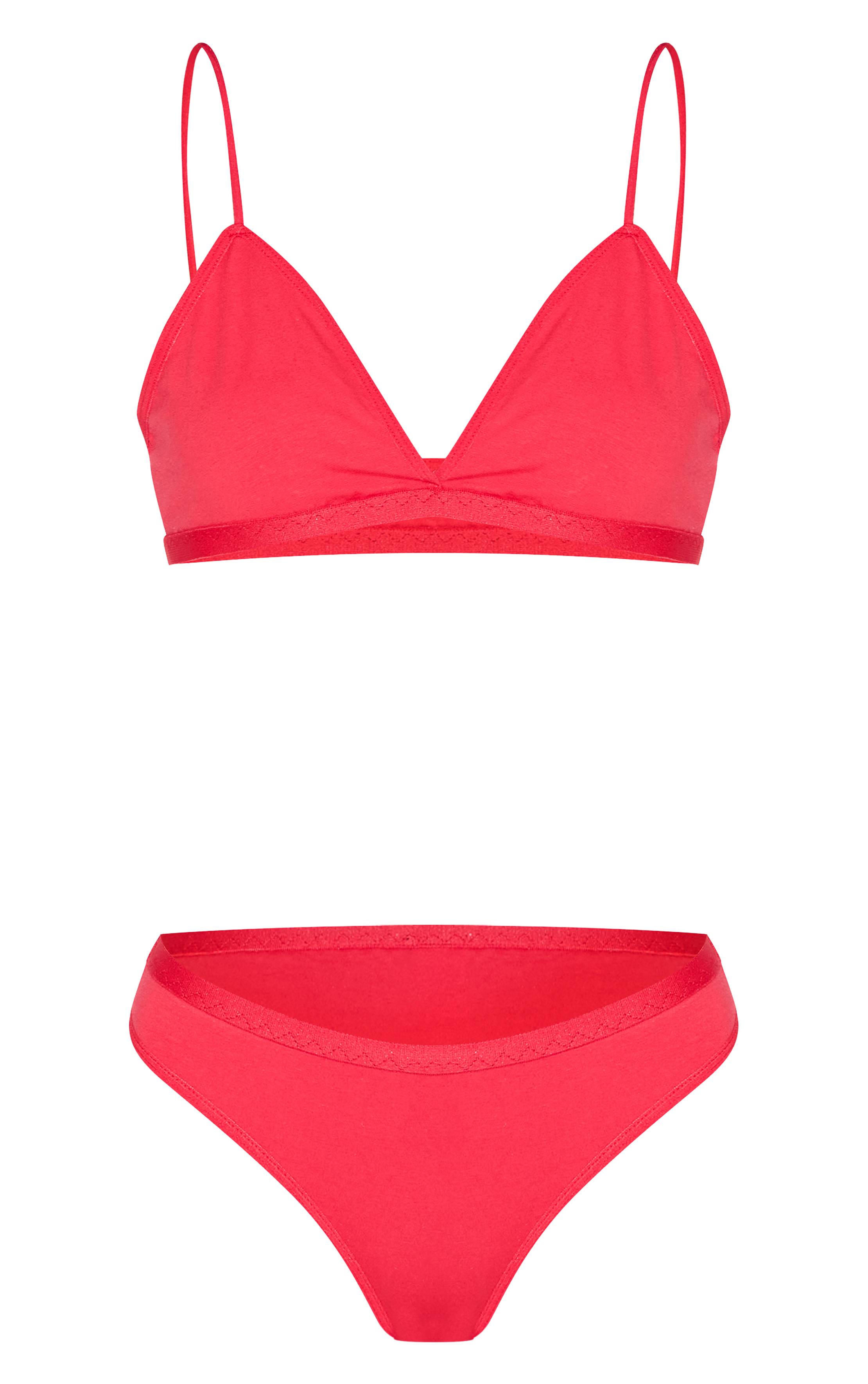 Rouge Ensemble De Lingerie Bralette Triangle Et String En Jersey