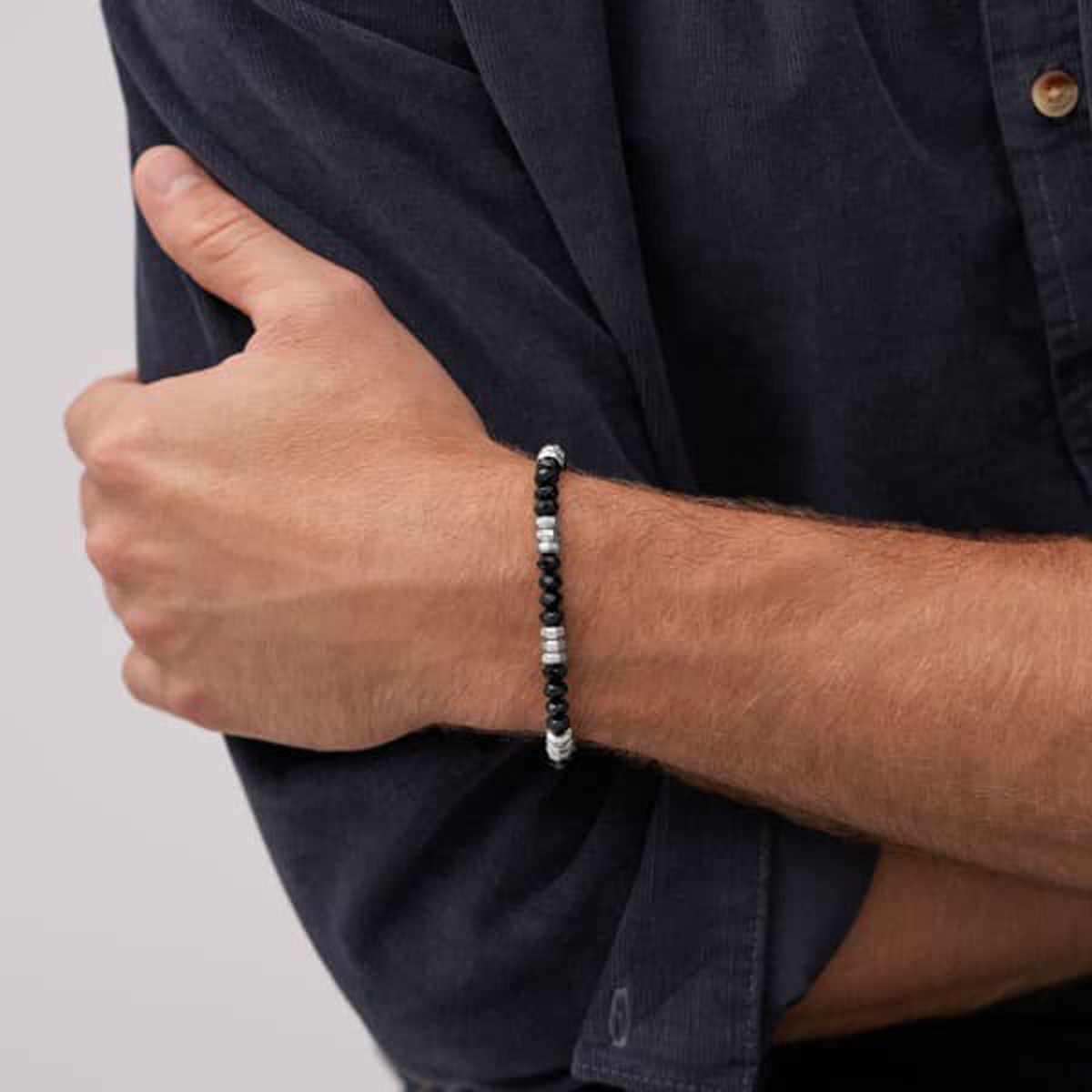 Bracelet homme Fossil perles en agathe et acier