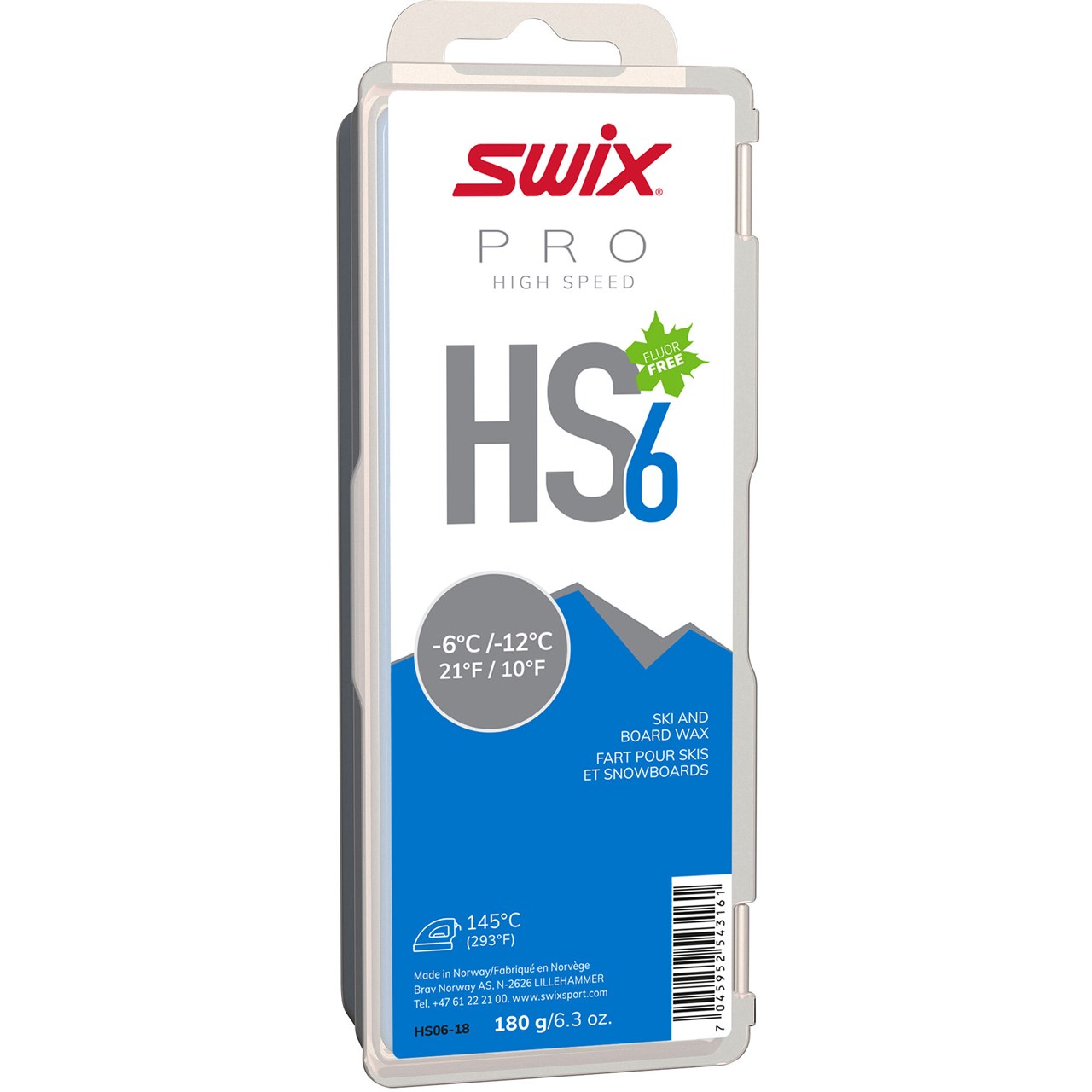 Swix High Speed 6 180g Bruksområdet strekker seg fra underlagsvoks for pulver til racingvoks og base-prep