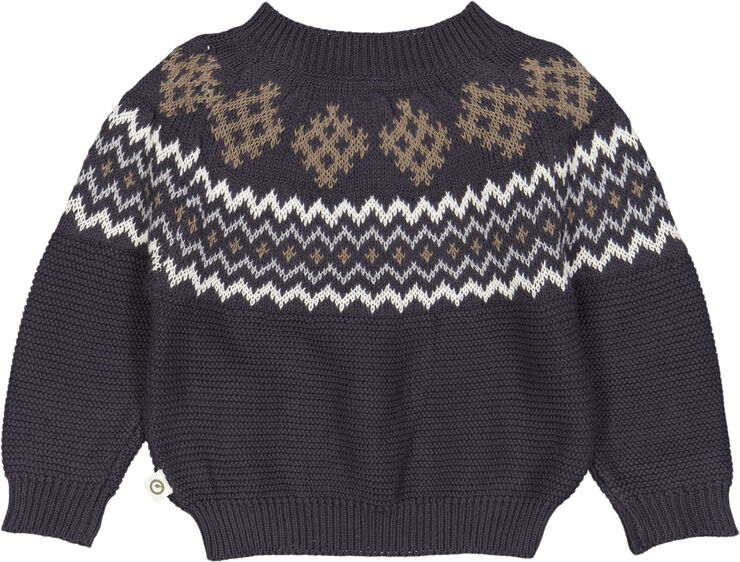 Müsli by Green Cotton Knit jacquard sweater baby Mystery blue