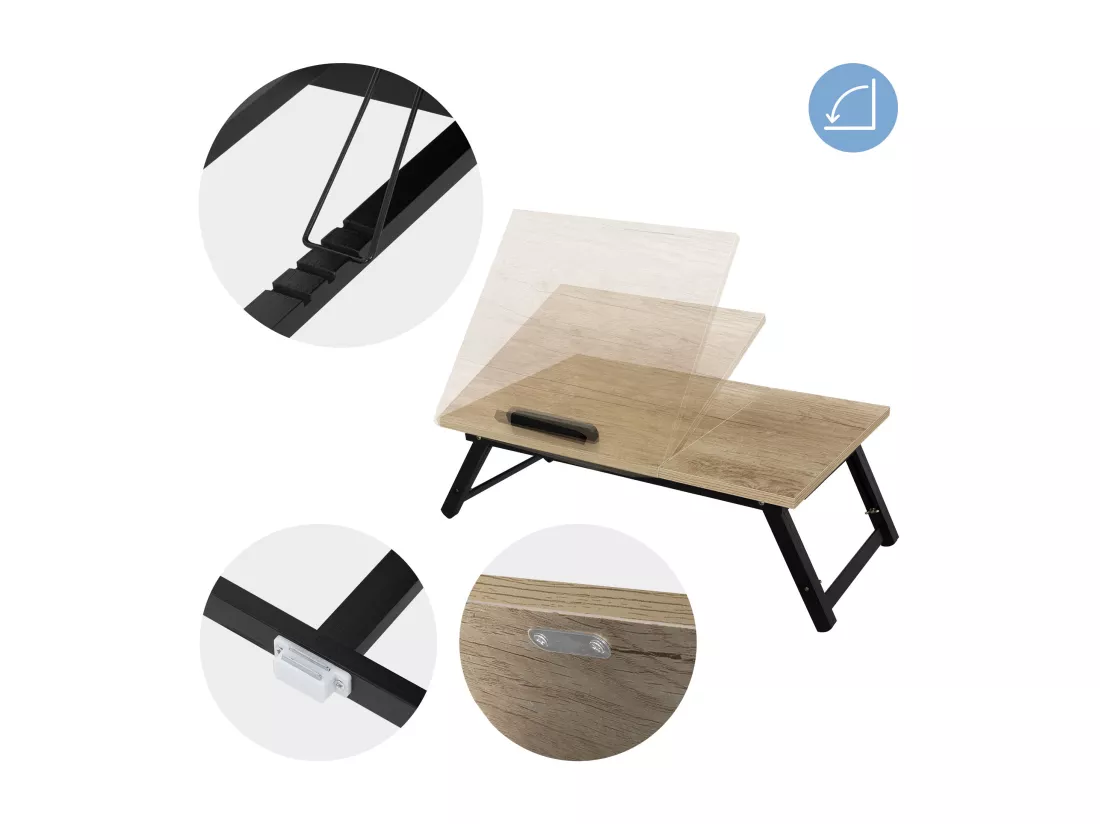 Table de lit support ordinateur portable réglable chêne en métal MDF avec tiroir
